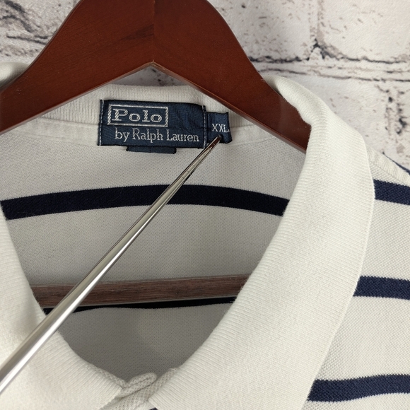 Polo short sleeve striped blue cotton shirt, pocket, XXL 2XL - Picture 4 of 8